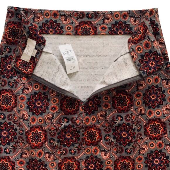 Loft Outlet Skirt Rust Black Floral Medallion Tailored Pencil Skirt Size 0P NEW - Picture 5 of 9
